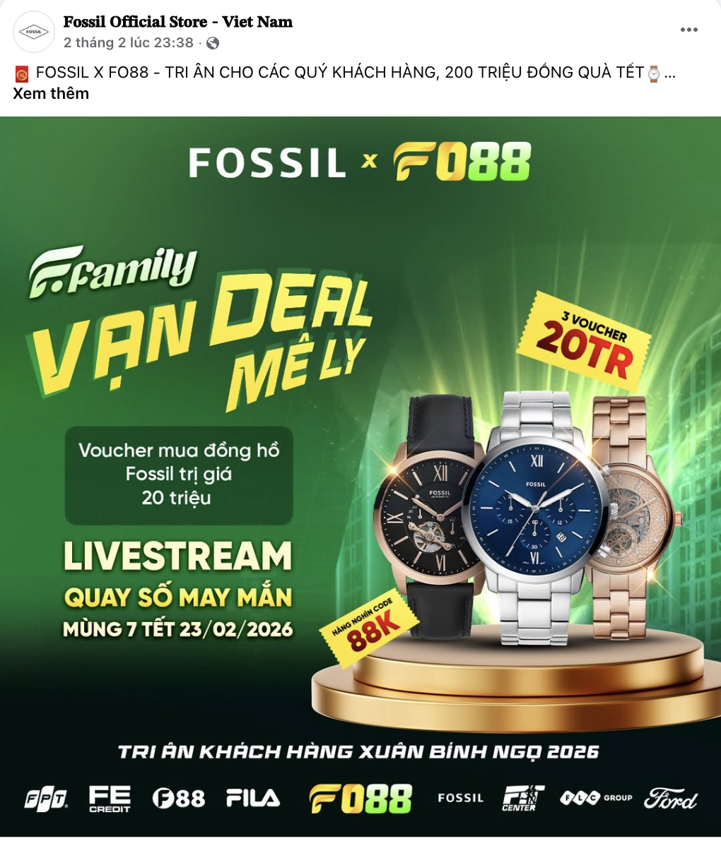 Nội dung quảng bá sản phẩm trên trang Facebook chính thức của Fossil Việt Nam